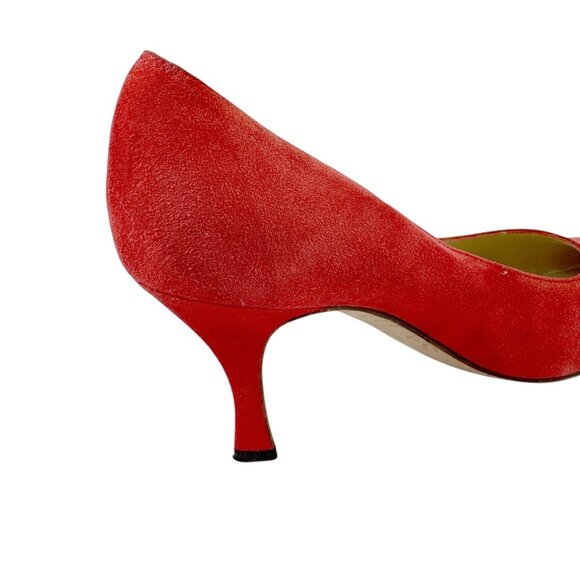 Manolo Blahnik Shoes Red Suede Leather Heels Pumps EU Size 36.5 or US 6 Italy - Picture 10 of 12